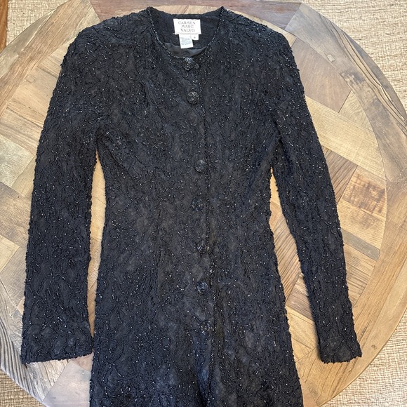 Carmen Marc Valvo Jackets & Blazers - Carmen Marc Valvo  Black Lace Beaded Jacket Size 6 Vintage Lined Formal